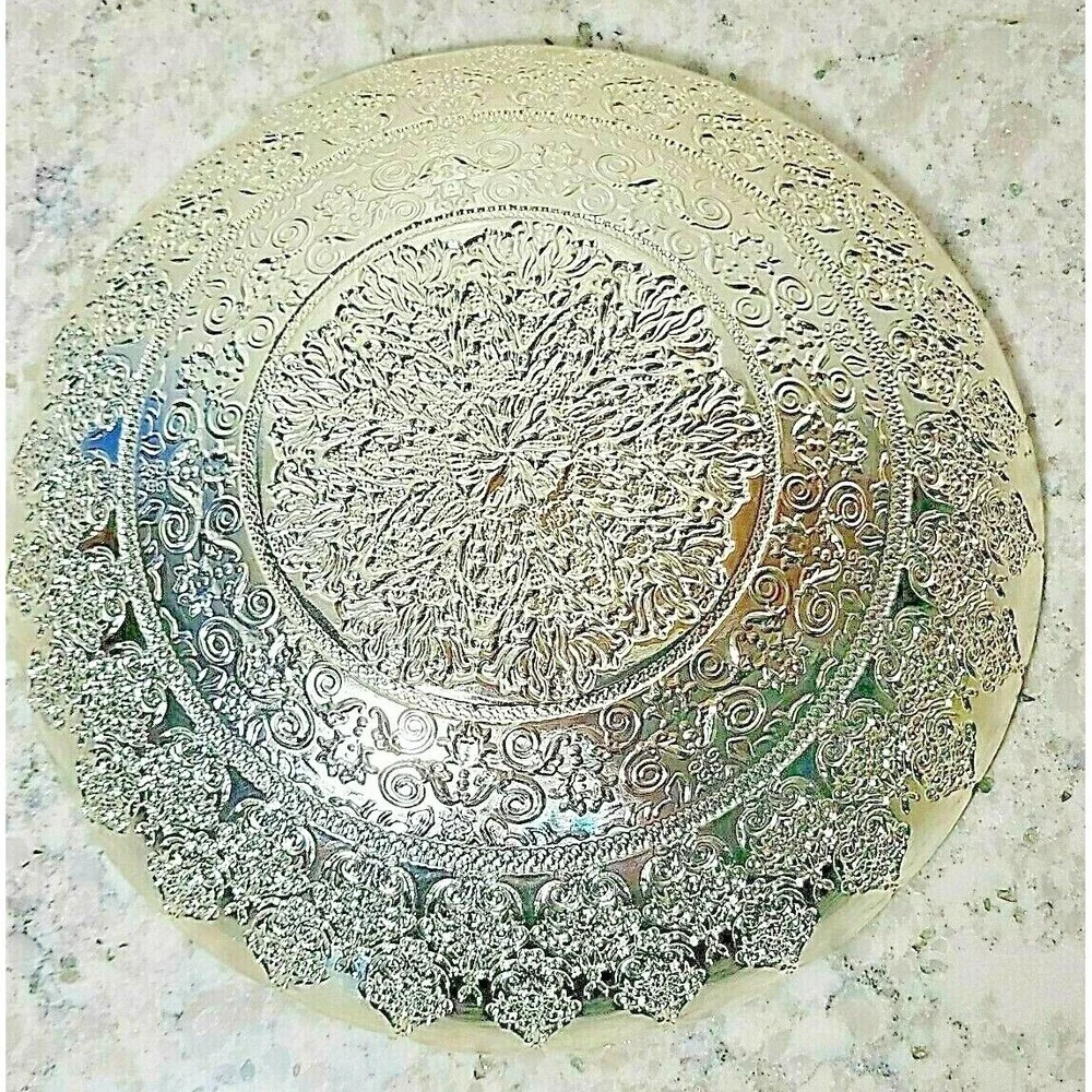 Silverina Istanbul Pink Glass Platter Genuine 99% Silver Turkish Handmade 13